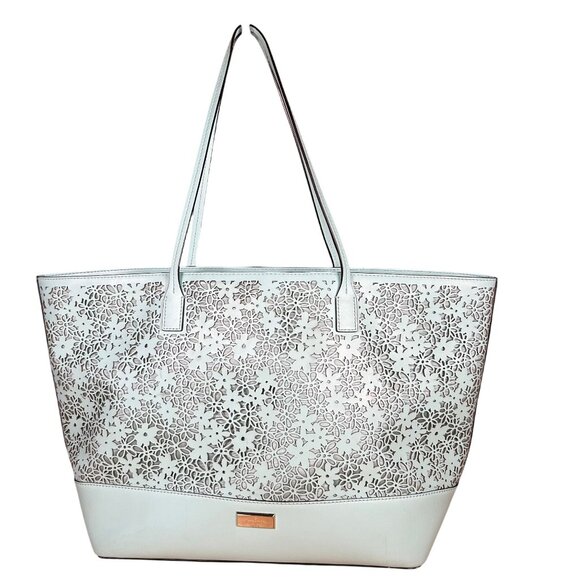 Kate Spade Bradford Court Floral White Margareta Tote Handbag with Teal Interior - Picture 1 of 12